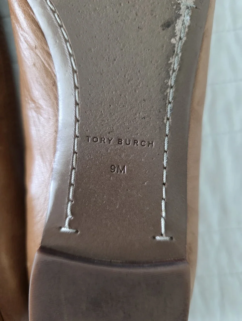 Tory Burch Multi Logo Tan Leather Reva Ballet Flats Size 9